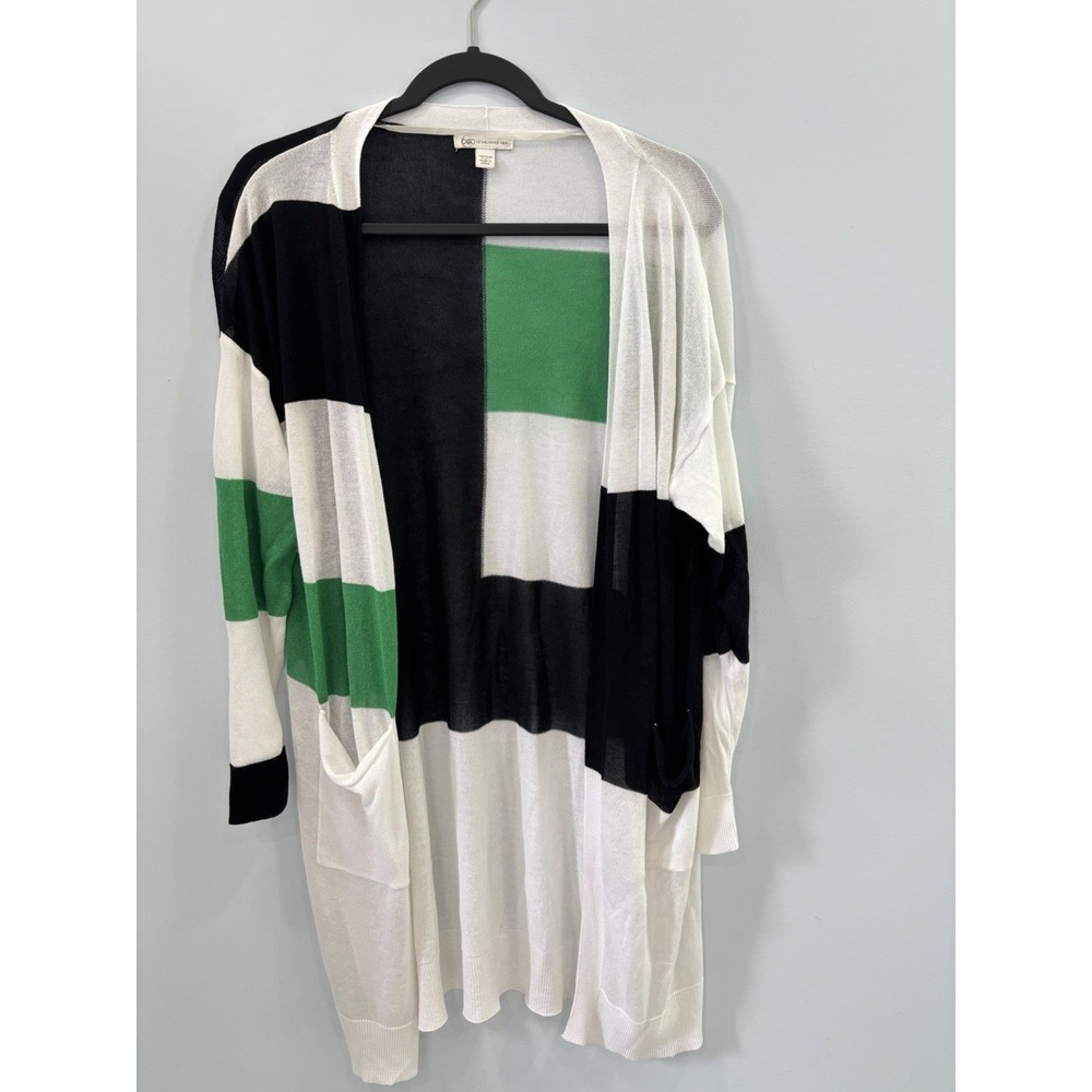 Cato XL Colorblock Open Front Cardigan Black White Green Lightweight